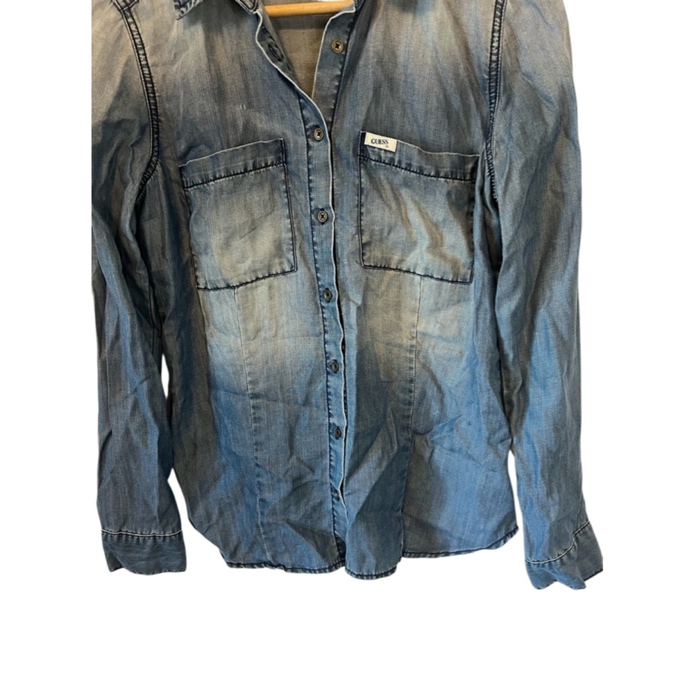 Guess Jeans Chambray Button Up Shirt XS Long Sleeve Tencel Denim Top - Picture 3 of 9